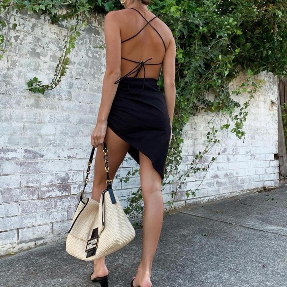 Lioness Vivian backless asymmetrical hem mini dress